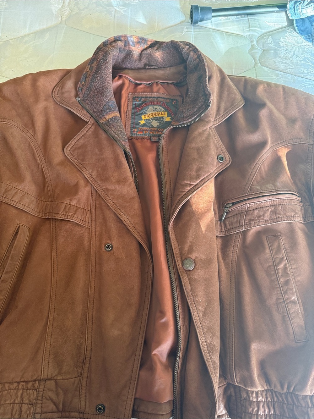 Source Unknown Brown Leather Bomber Jacket